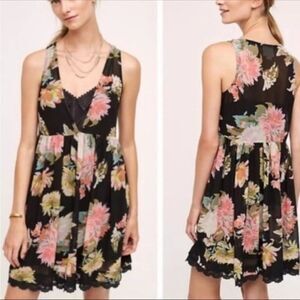 Anthropologie x Maeve Violeta Black Floral Babydoll Mini Dress- Size XS